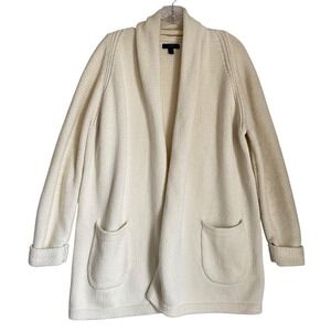 J.Crew Long Open Cardigan Sweater Size M Cream Cotton Wool Slouchy Relaxed Cozy